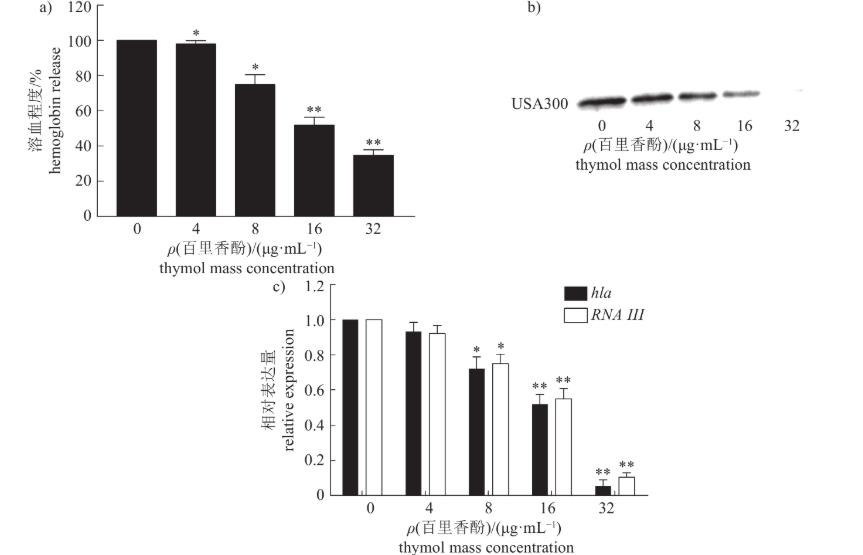 百里香酚MIC和生长曲线测定及对金葡菌Hla的作用机制（一）